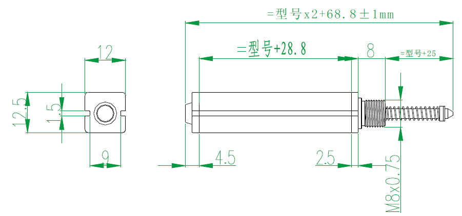 MIRAN米朗KSC微型外置彈簧式自復位式方管位移傳感器安裝尺寸圖 MIRAN米朗KSC微型外置彈簧式自復位式方管位移傳感器安裝尺寸圖